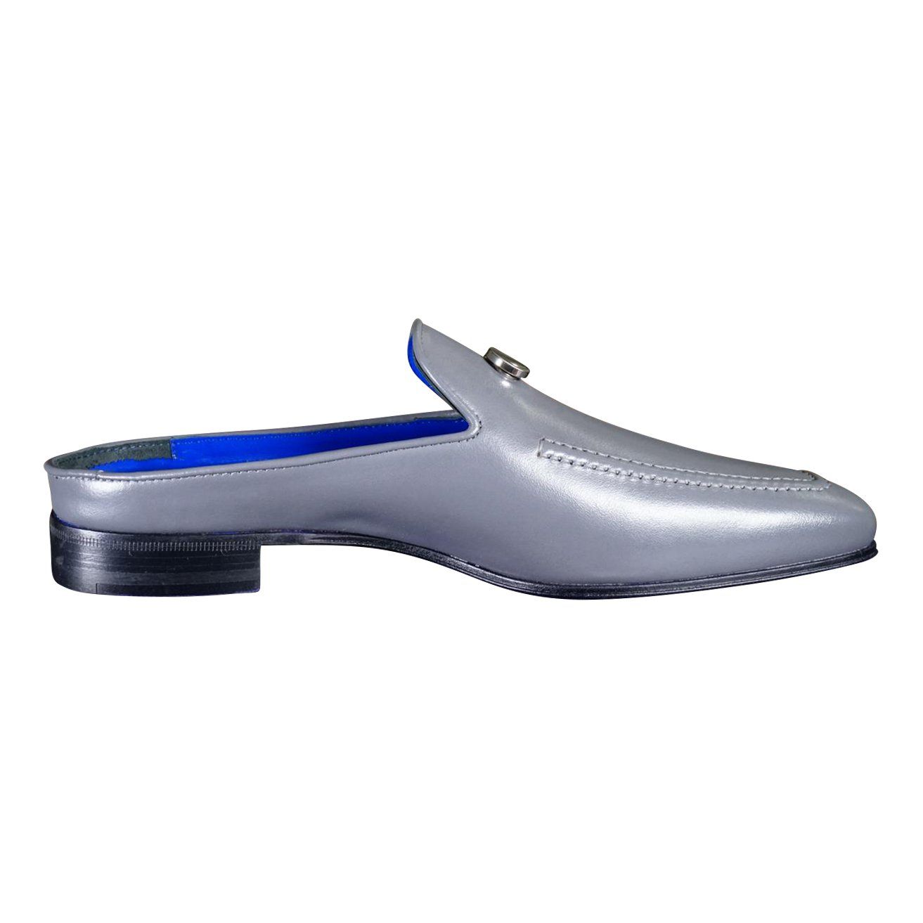 Grafite With Silver Hardware Leather Slippers-9
