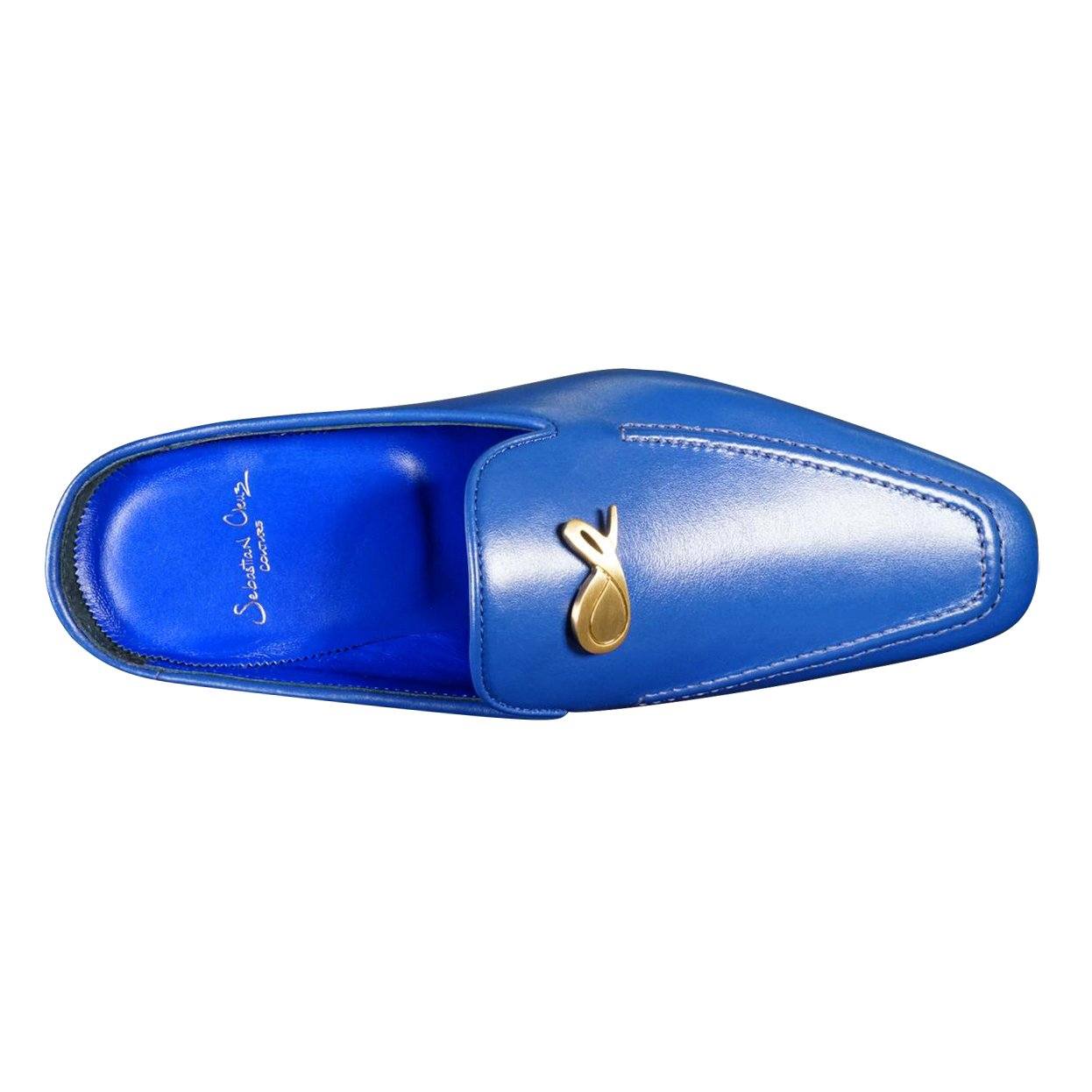 Cobalt With Yellow Gold Hardware Leather Slipper-7