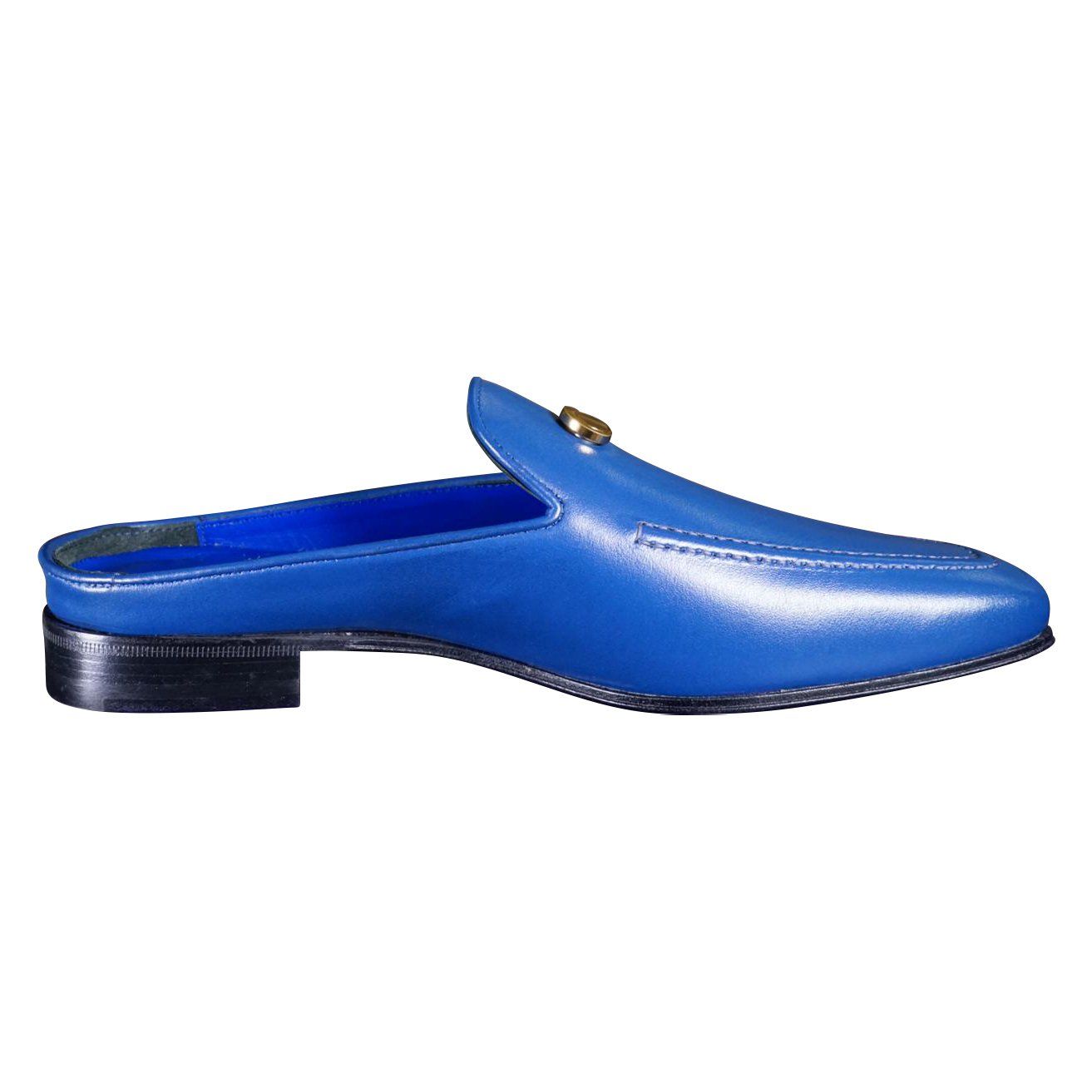Cobalt With Yellow Gold Hardware Leather Slipper-8
