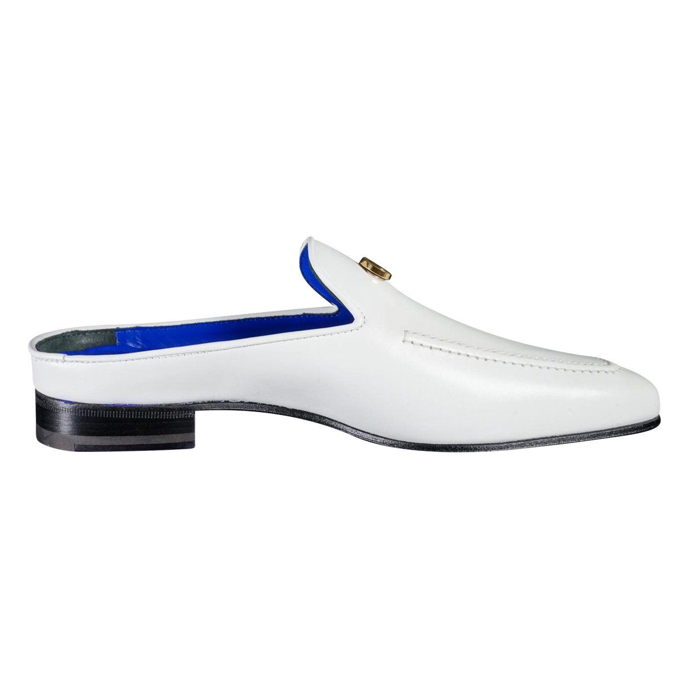 Bianco With Yellow Gold Hardware Leather Slippers-6