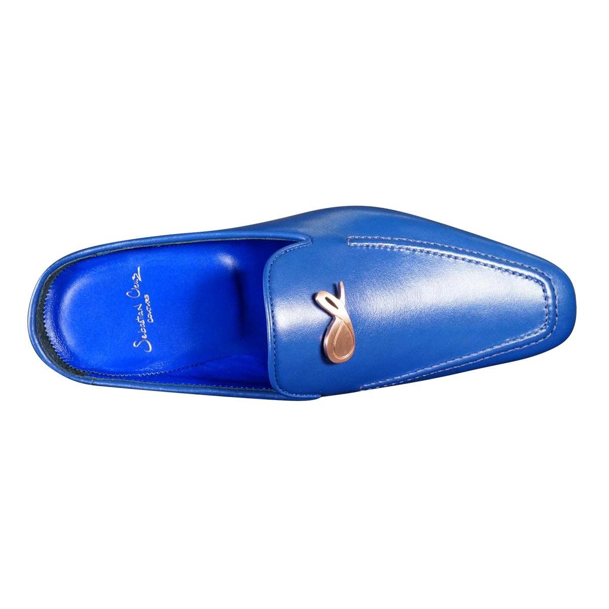 Cobalt With Rose Gold Hardware Leather Slipper-6