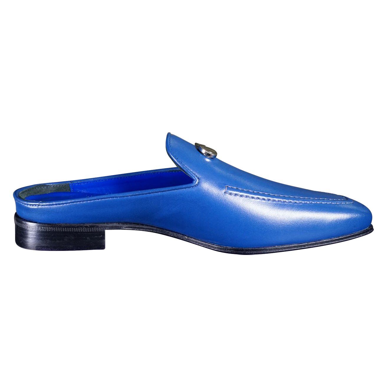 Cobalt With Silver Hardware Leather Slipper-9