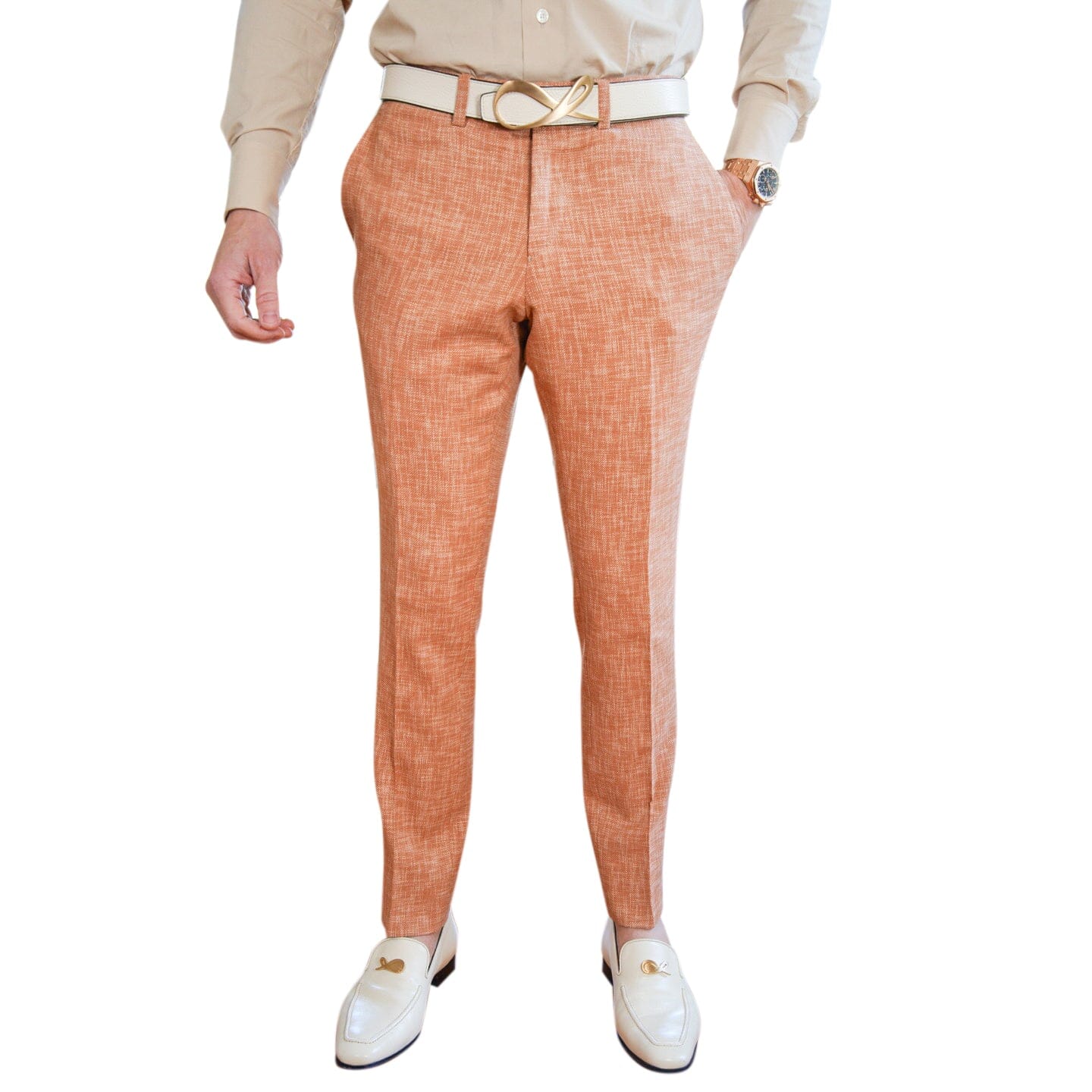 Copper Lino Tweed Trousers-3