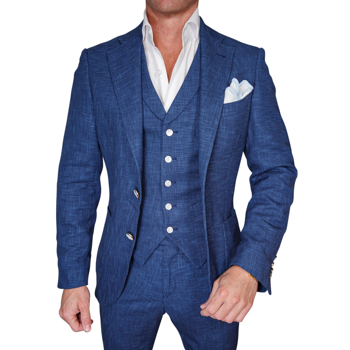 Prussian Blu Lino Tweed Jacket-1