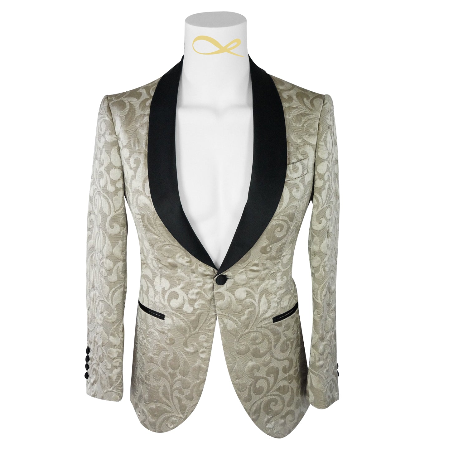 Champagne Oro and Black Paisley Dinner Jacket-4