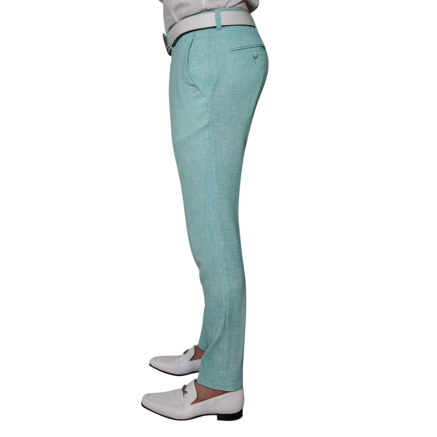 Blu Ciano Lino Tweed Trousers-4