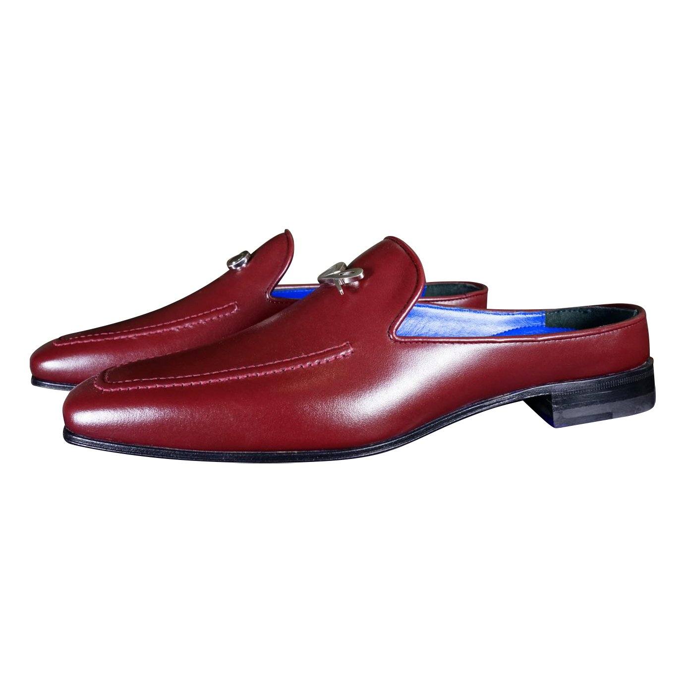 Bordo With Silver Hardware Leather Slippers-3