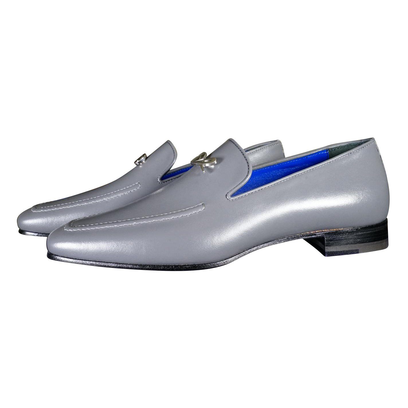 Grafite With Silver Hardware Leather Loafers-3