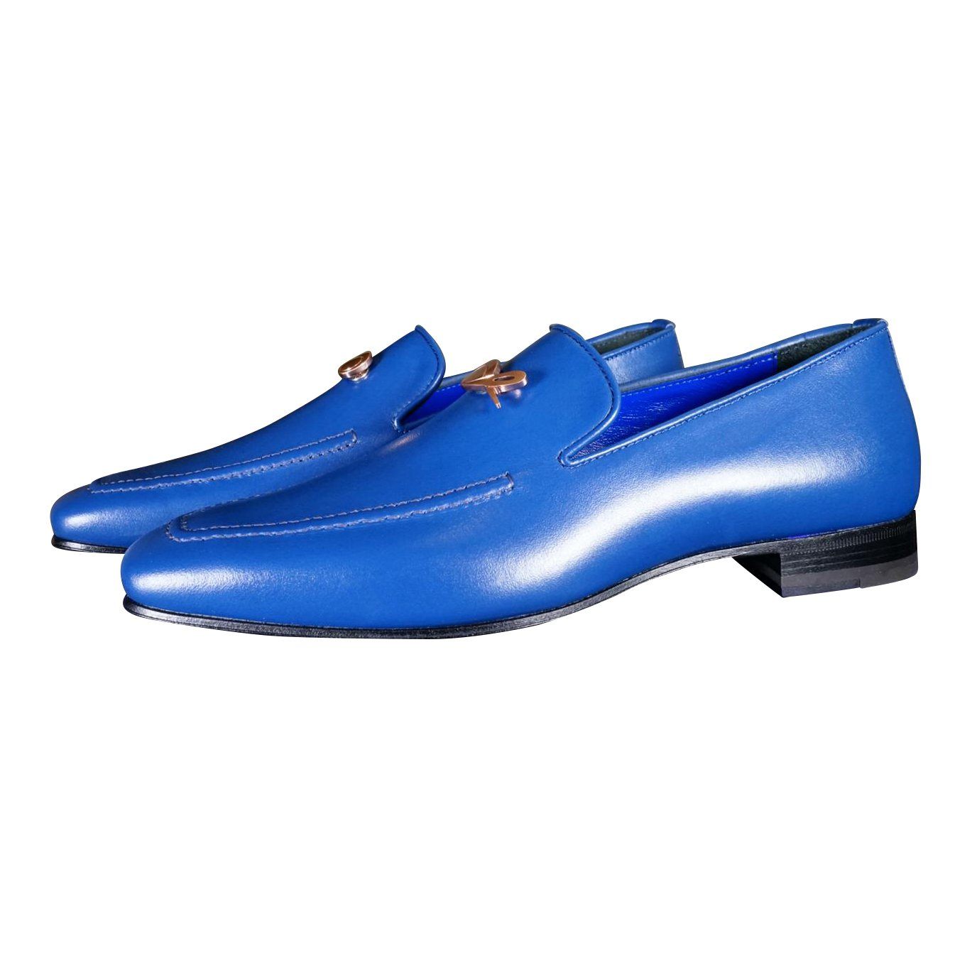 Cobalt With Rose Gold Hardware Leather Loafer-7