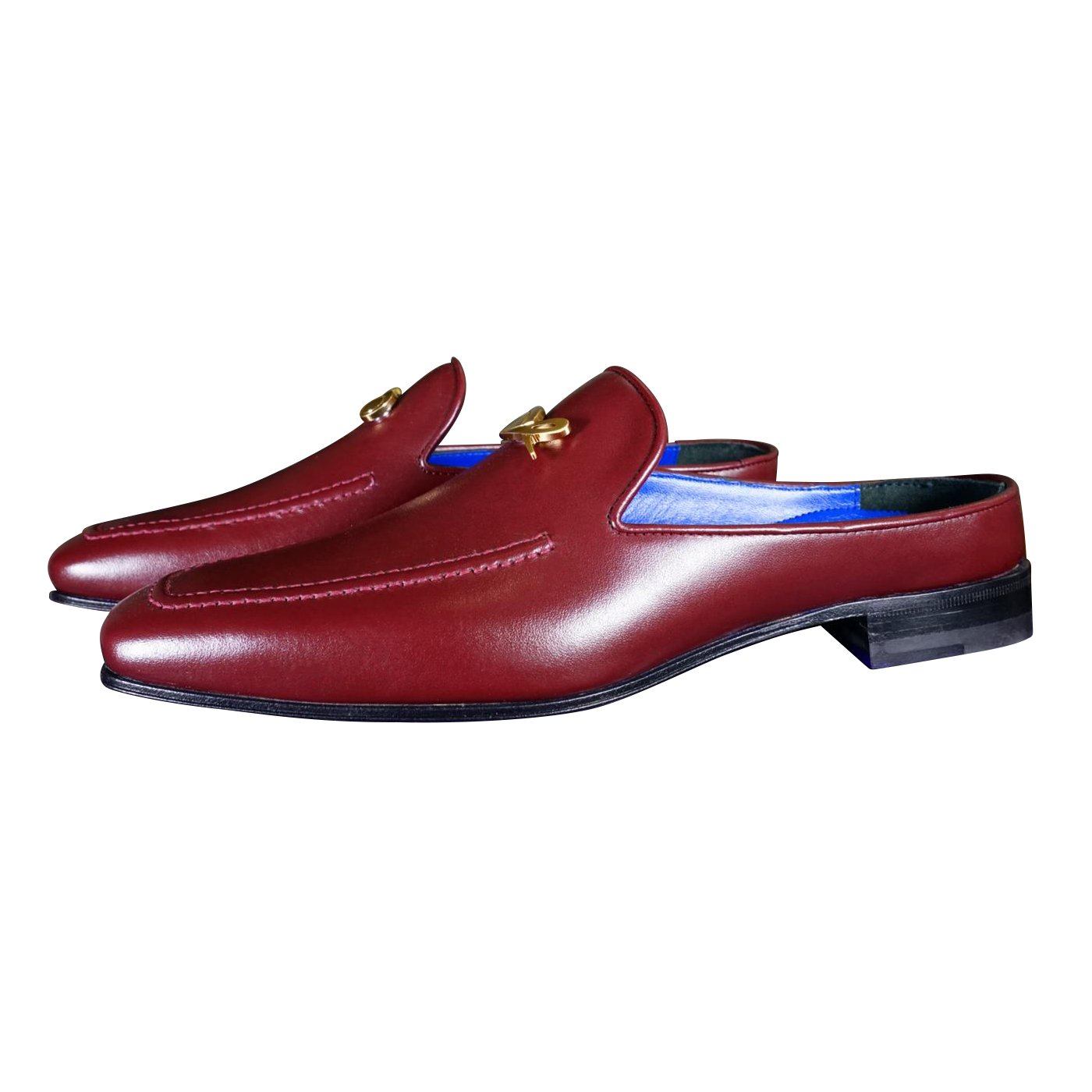 Bordo With Yellow Gold Hardware Leather Slippers-3