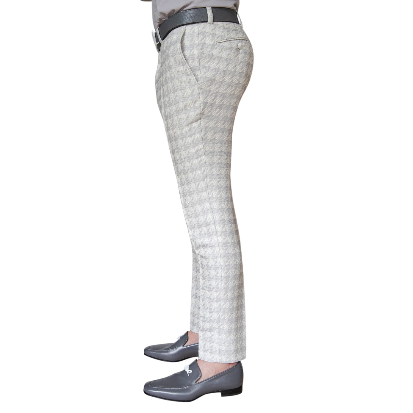 Oyster Grigio Houndstooth Trousers-4