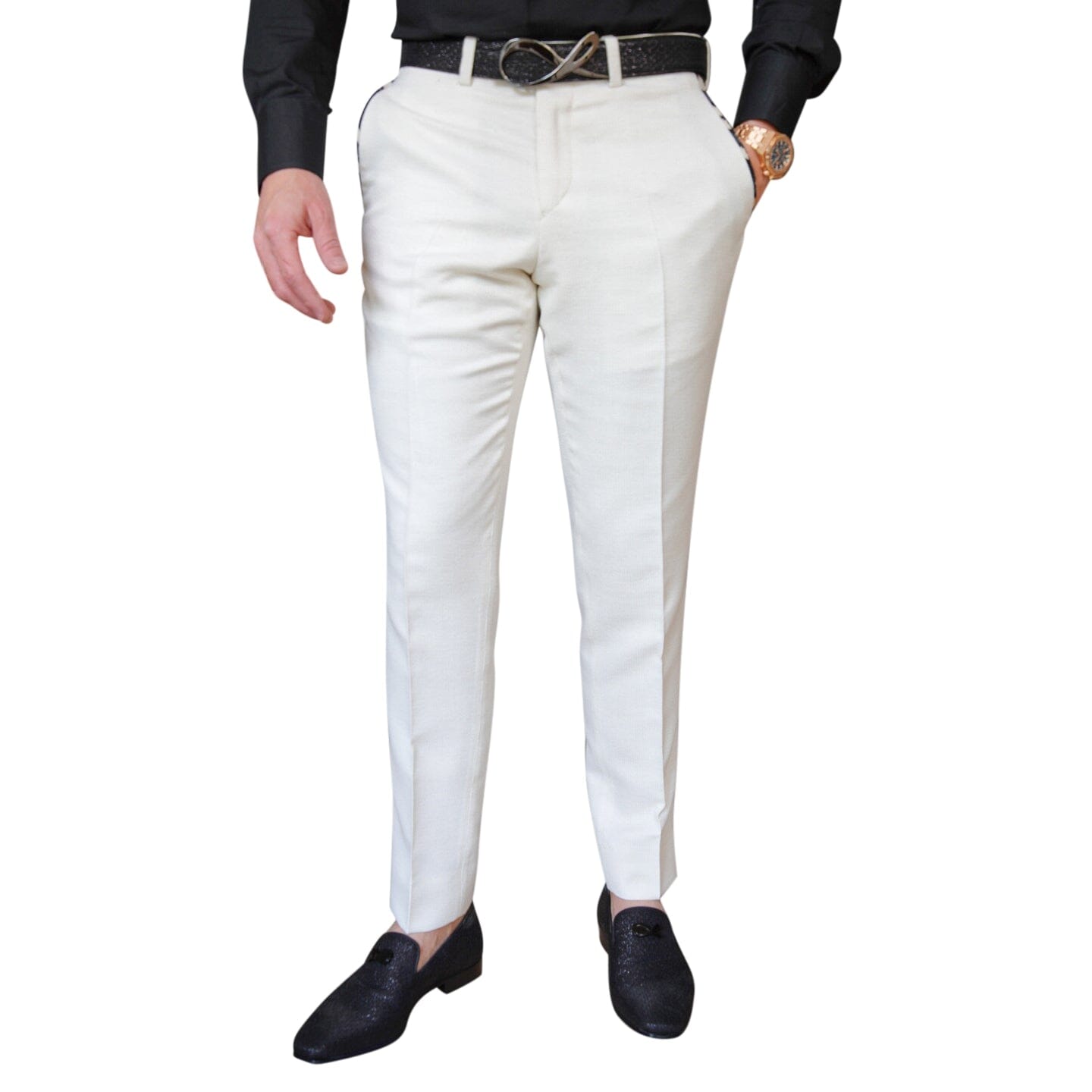Latte Lino Houndstooth Trousers-3