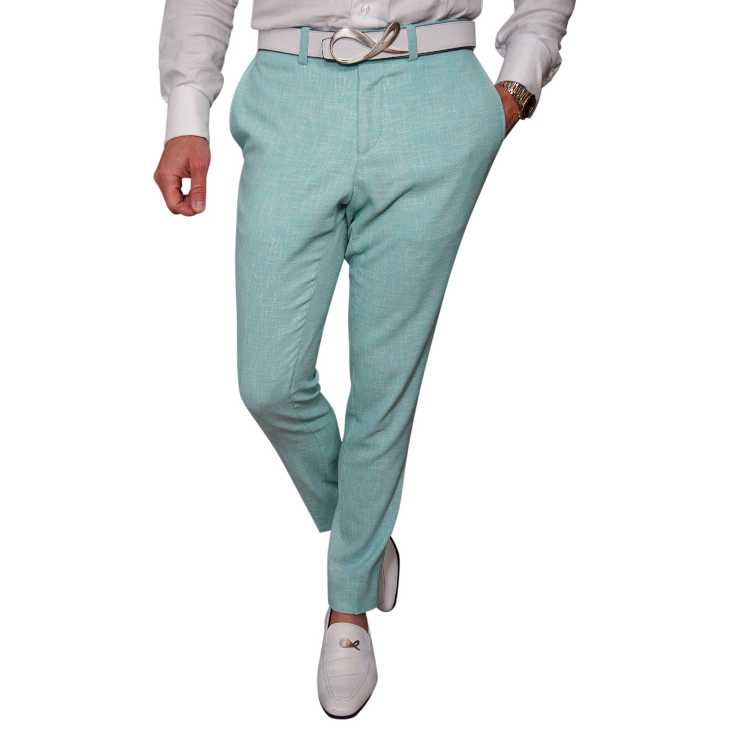 Blu Ciano Lino Tweed Trousers @ The Vault