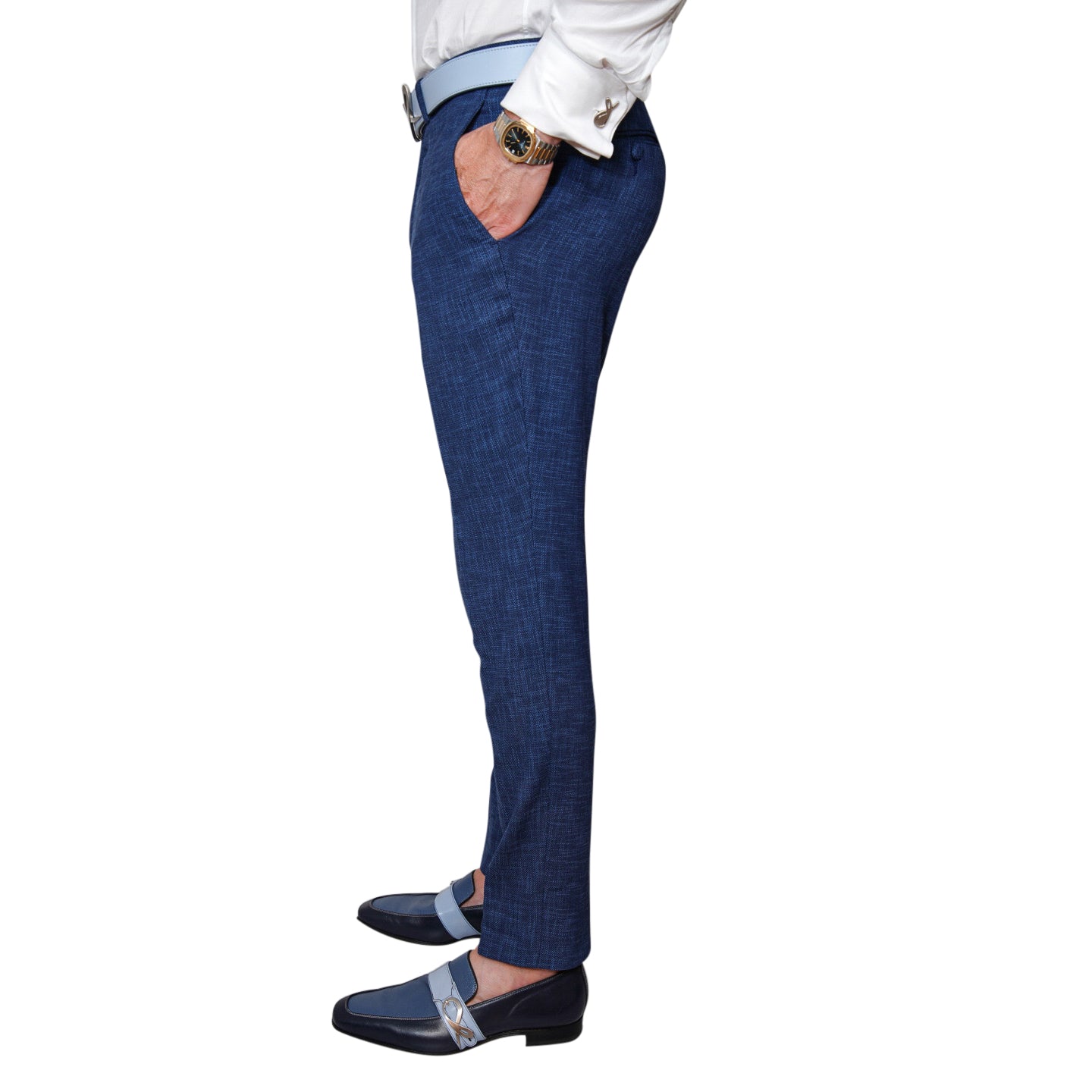 Prussian Blu Lino Tweed Trousers @ The Vault-4