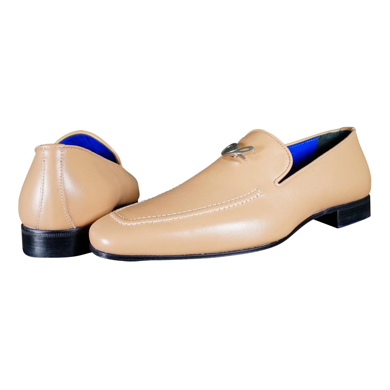 Latte With Silver Hardware Leather Loafers-3