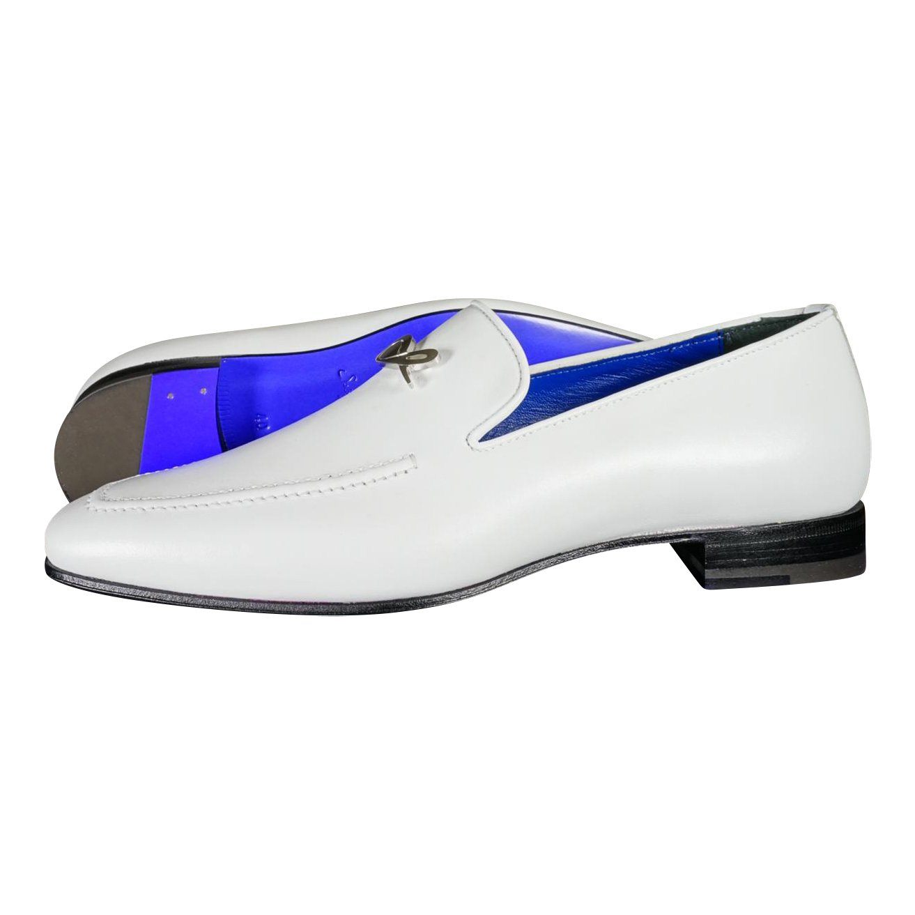 Bianco With Silver Hardware Leather Loafers @ The Vault