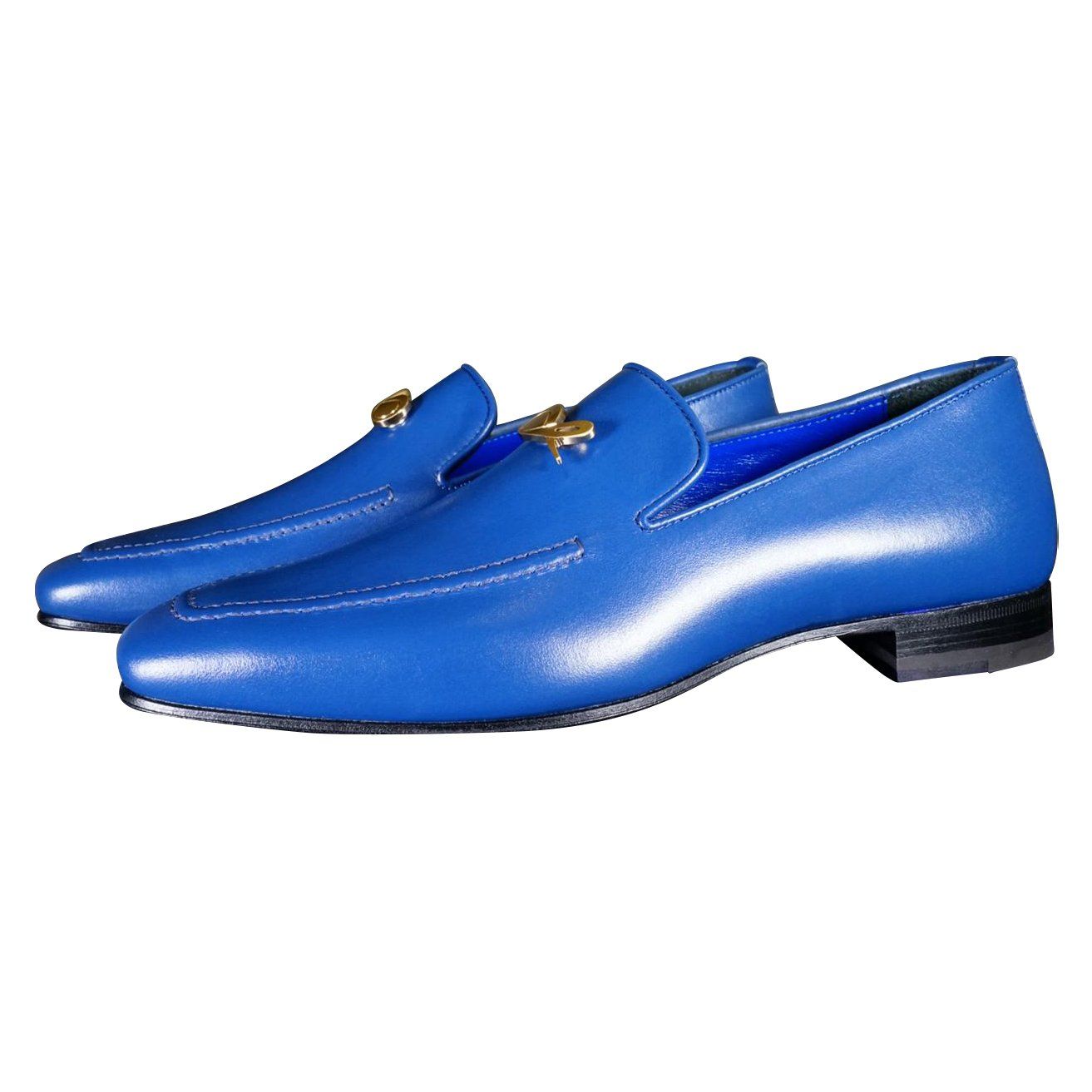Cobalt With Yellow Gold Hardware Leather Loafer-3