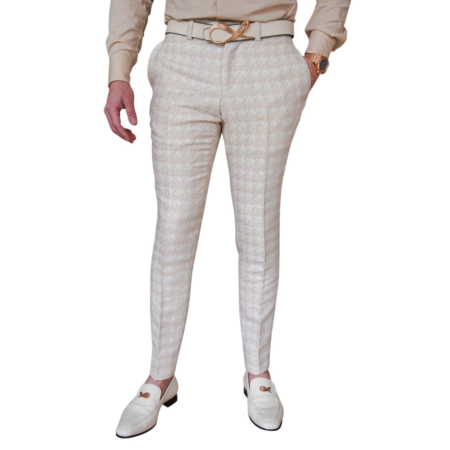 Cashew Crema Houndstooth Trousers-3
