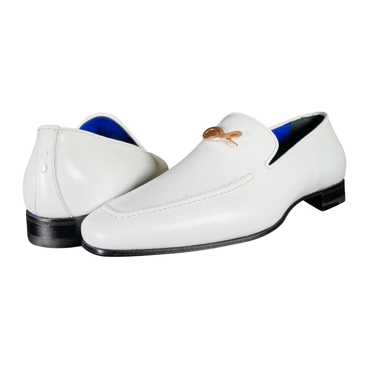 Bianco With Rose Gold Hardware Leather Loafers-3