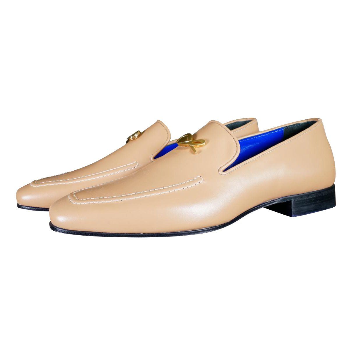Latte With Yellow Gold Hardware Leather Loafers-3