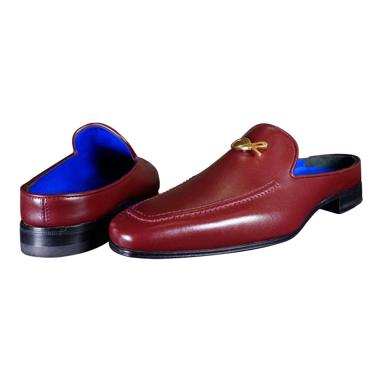 Bordo With Yellow Gold Hardware Leather Slippers-4