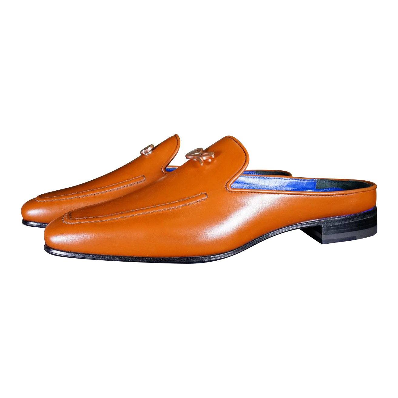Caramello With Rose Gold Hardware Leather Slippers-3