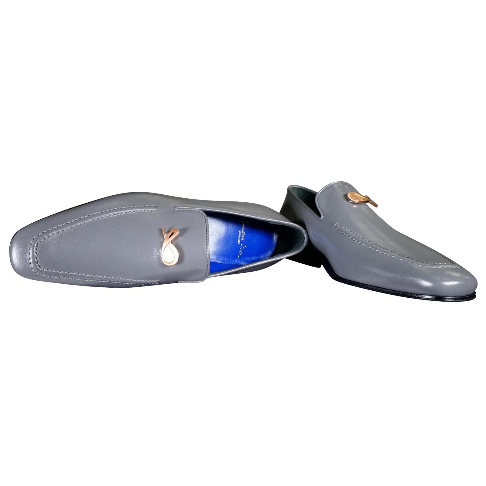 Grafite With Yellow Gold Hardware Leather Loafers-4