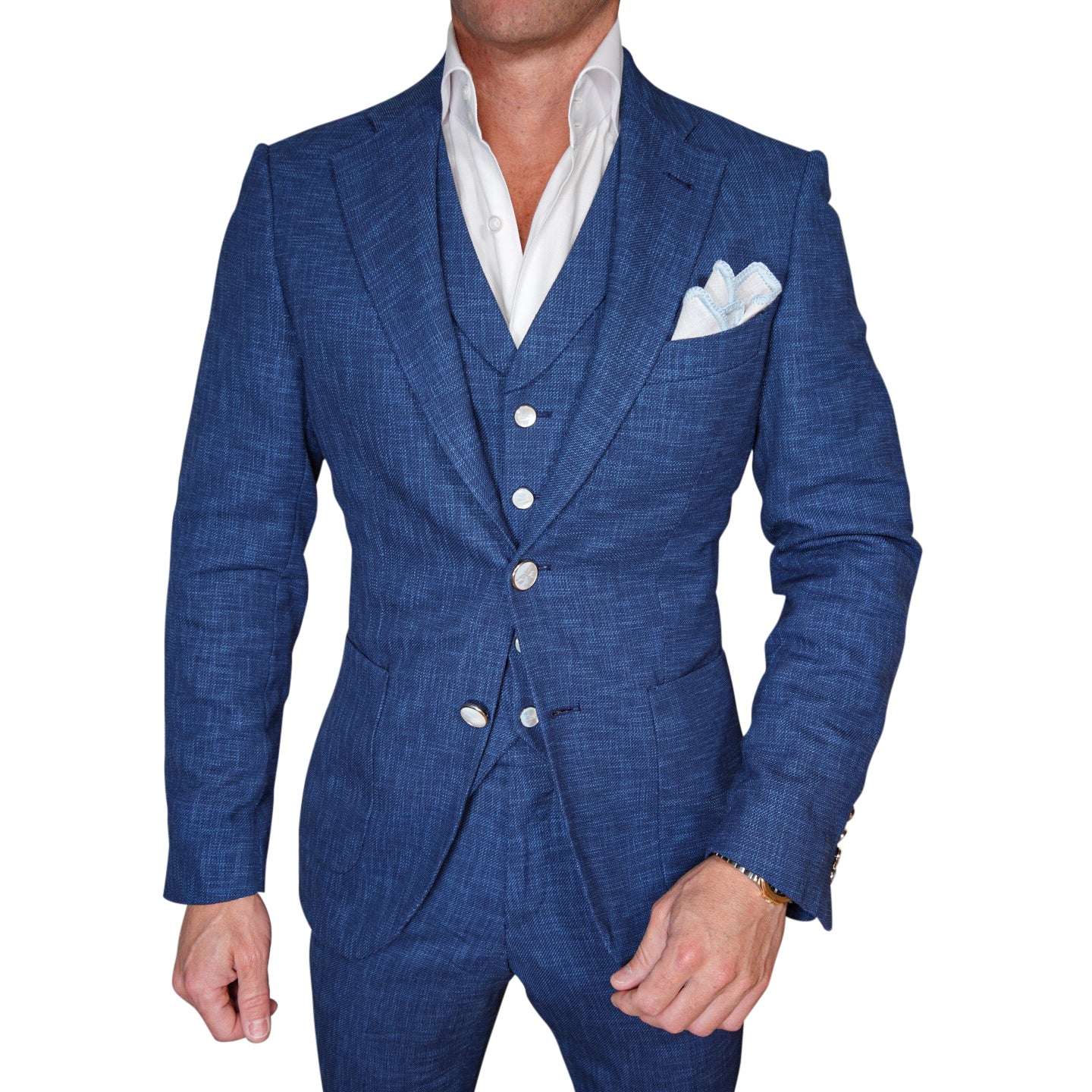 Prussian Blu Lino Tweed Jacket-3