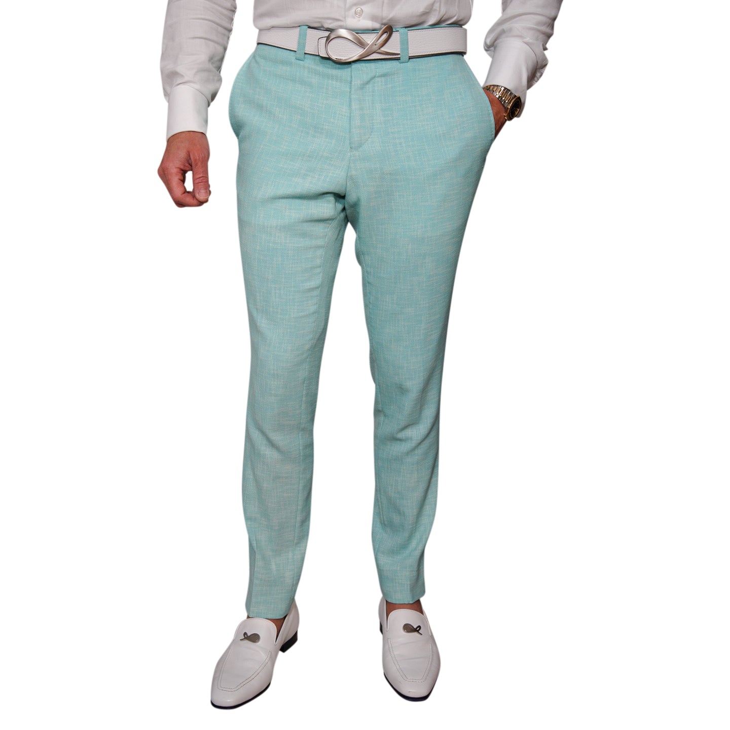 Blu Ciano Lino Tweed Trousers @ The Vault-3