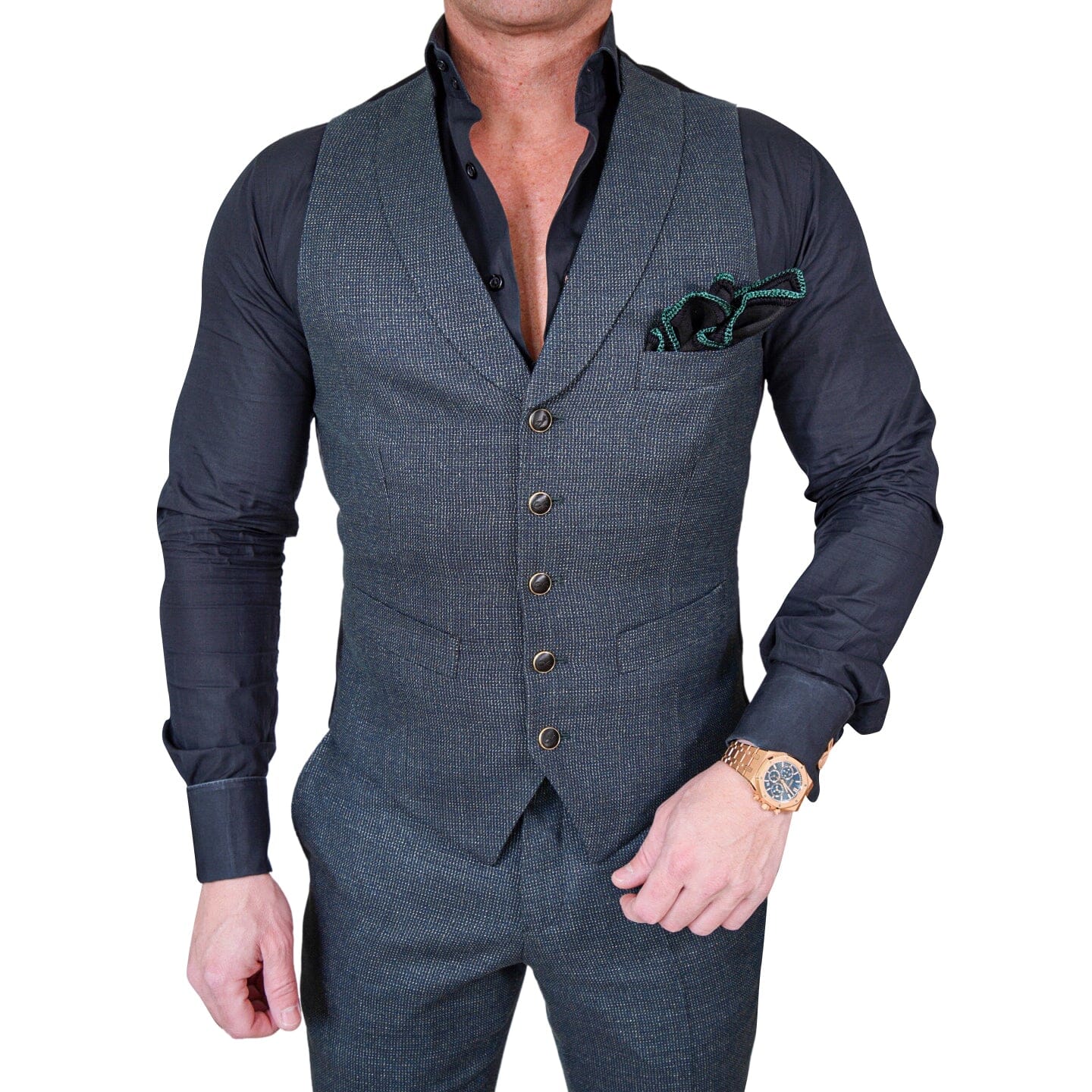 Midnight Jade Tweed Ciottoli Waistcoat @ The Vault