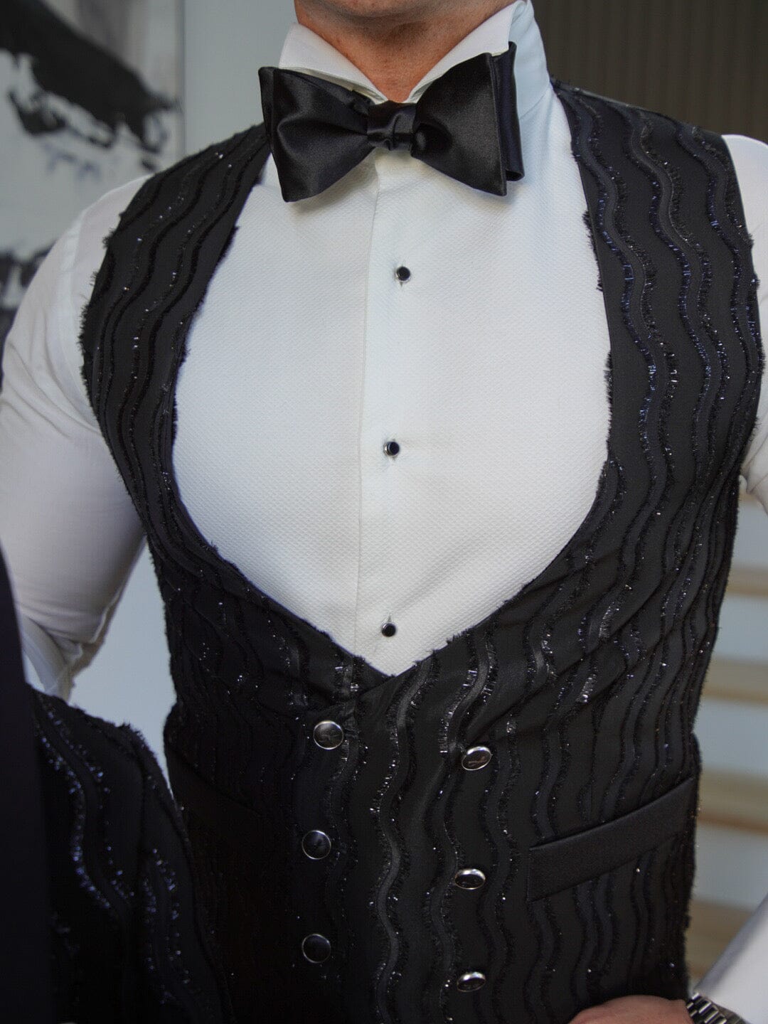 Rippled Inox Double Breasted Waistcoat