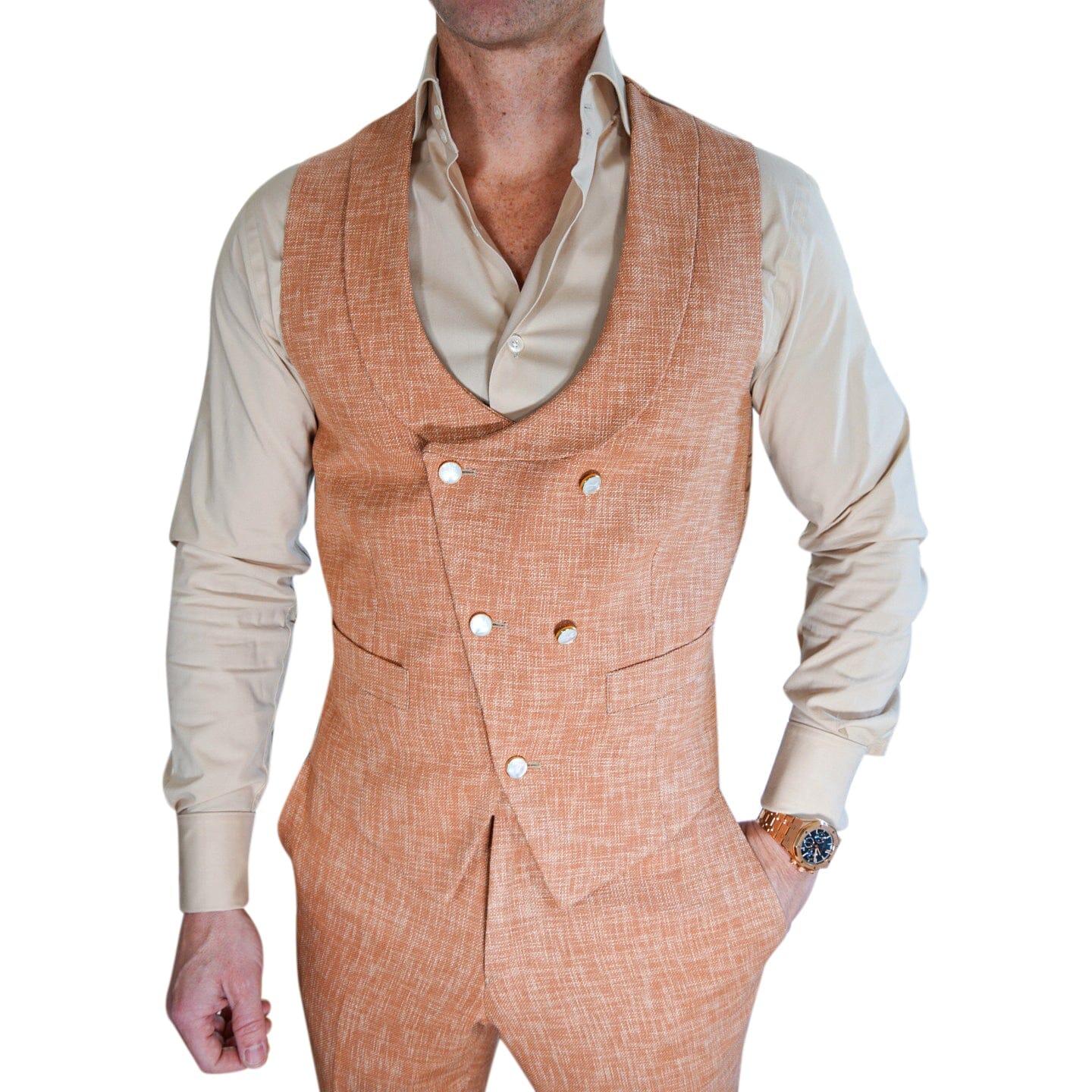 Copper Lino Tweed Double Breasted Waistcoat-1