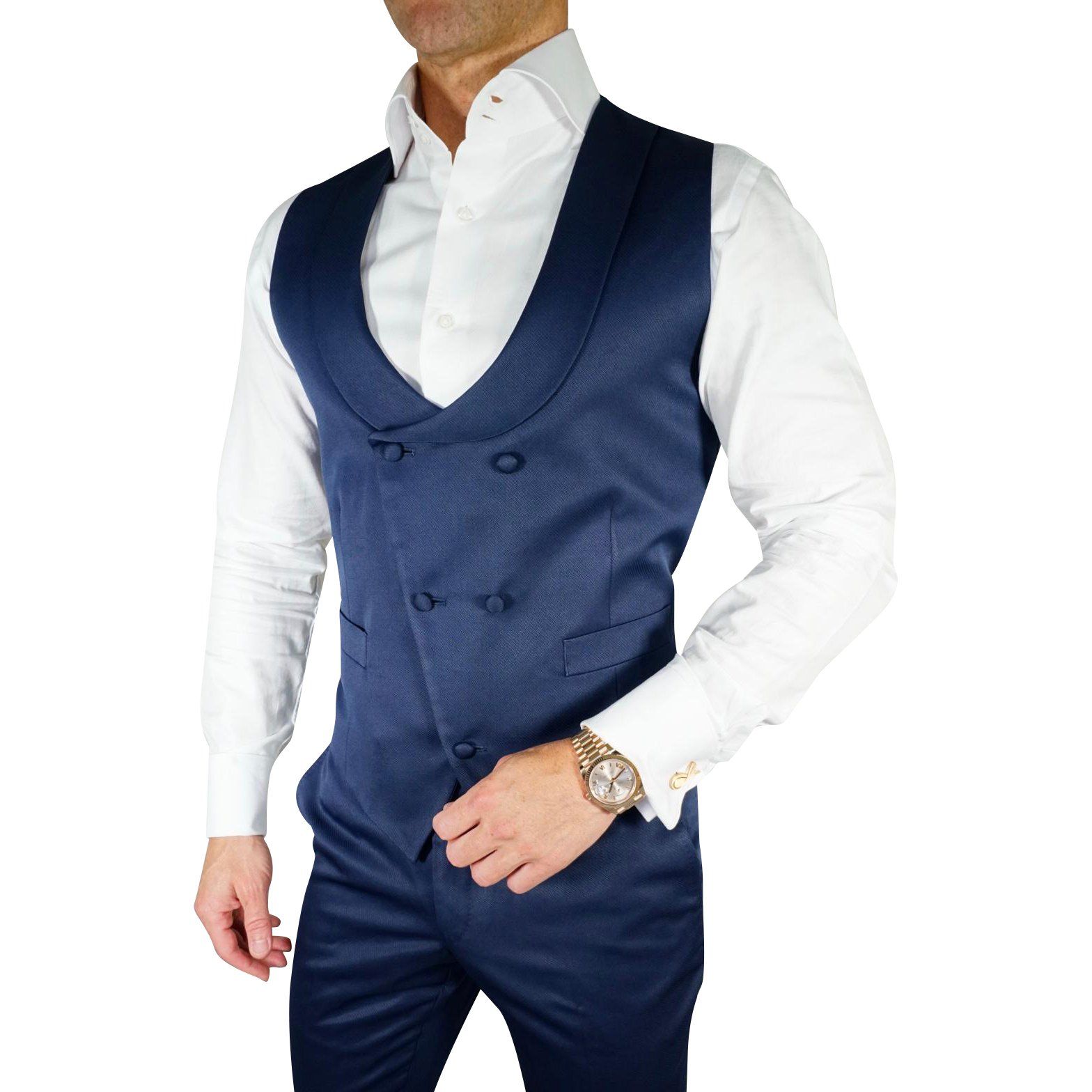 Navy Blue Lucentezza Double Breasted Waistcoat @ The Vault-1