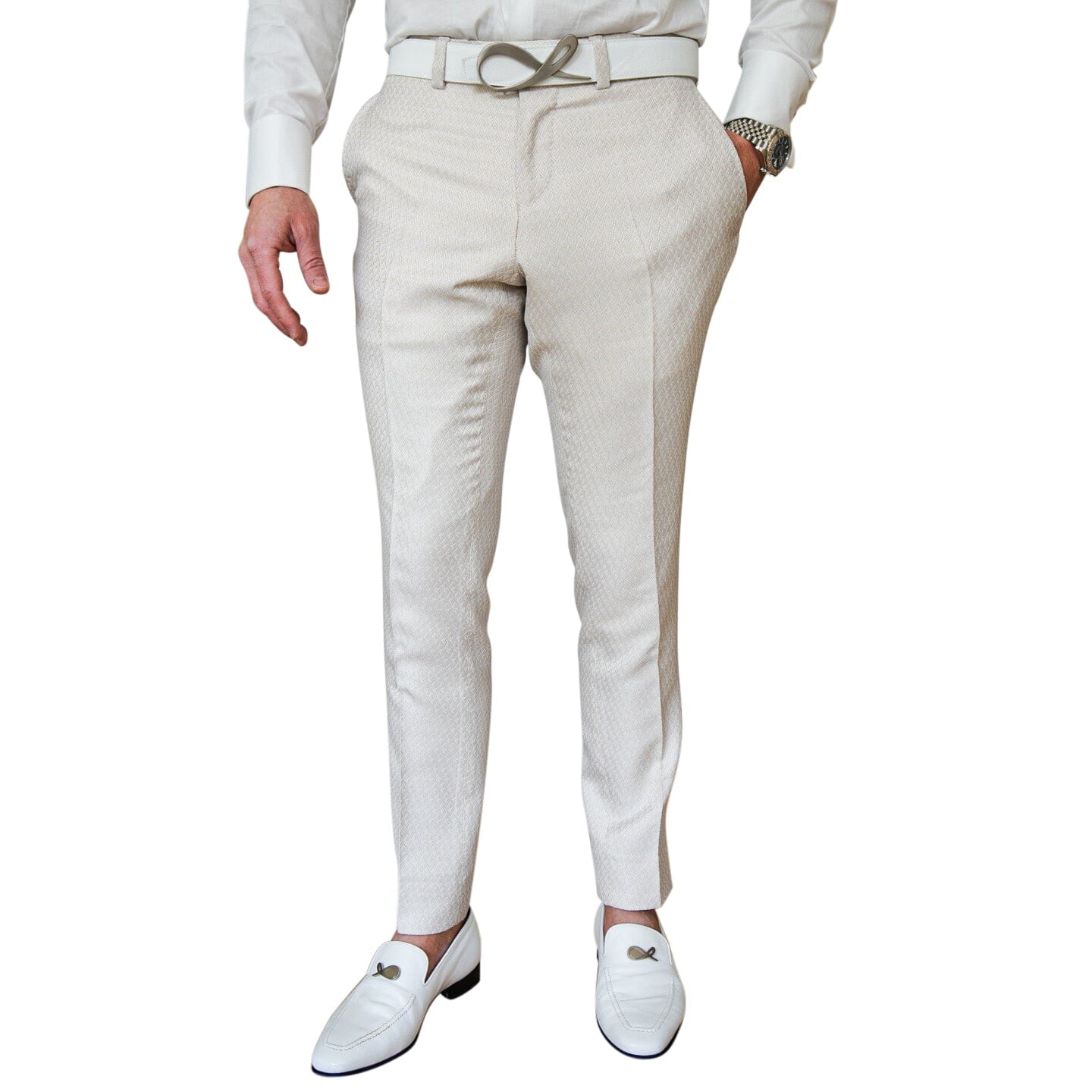 Latte Herringbone Trousers-3