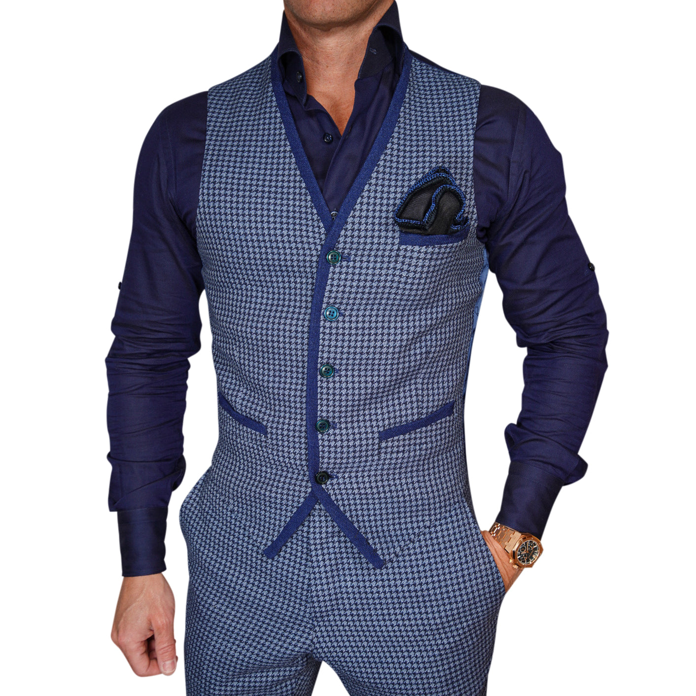 Powder Mica Blu Boucle Ciottoli Waistcoat @ The Vault