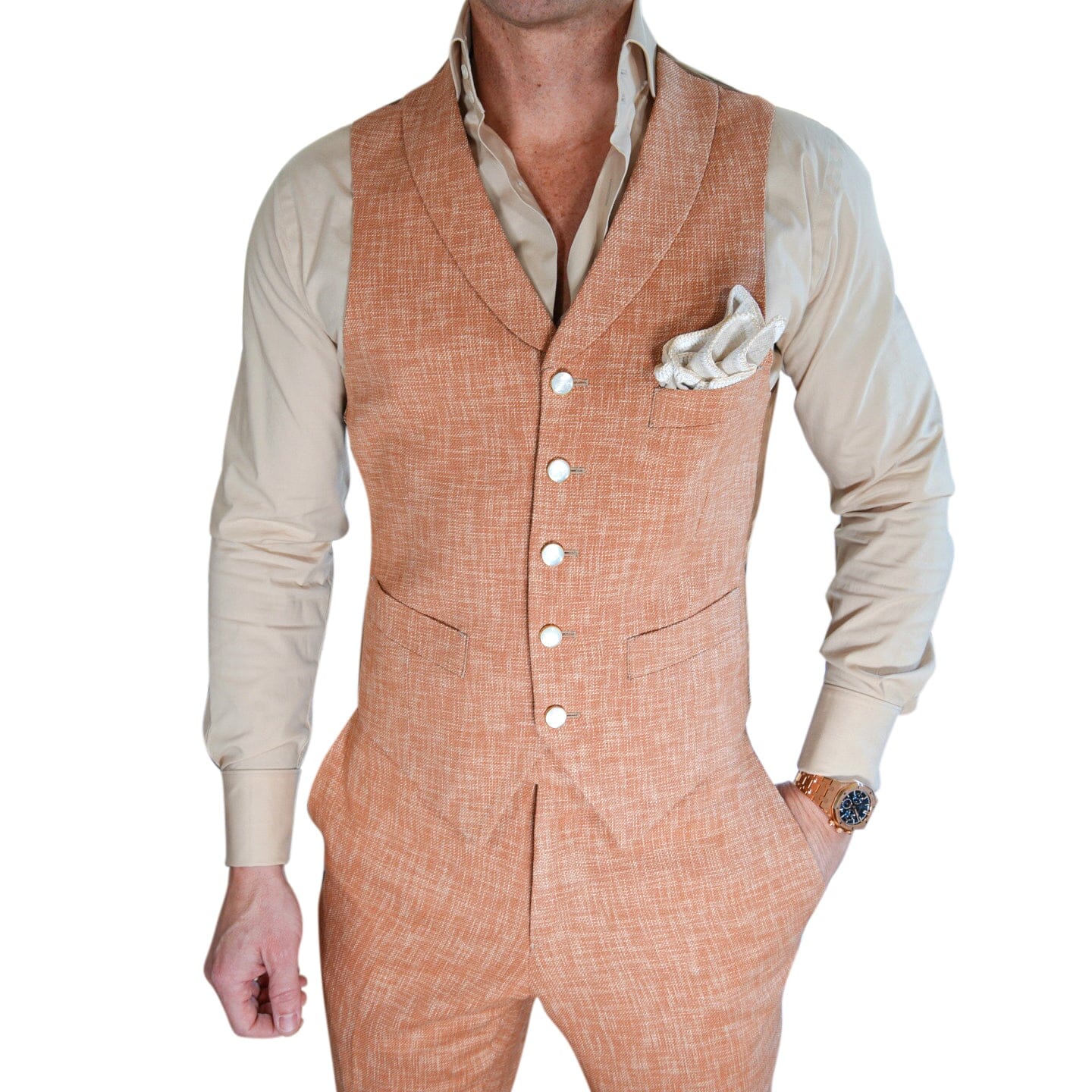 Copper Lino Tweed Ciottoli Waistcoat-1