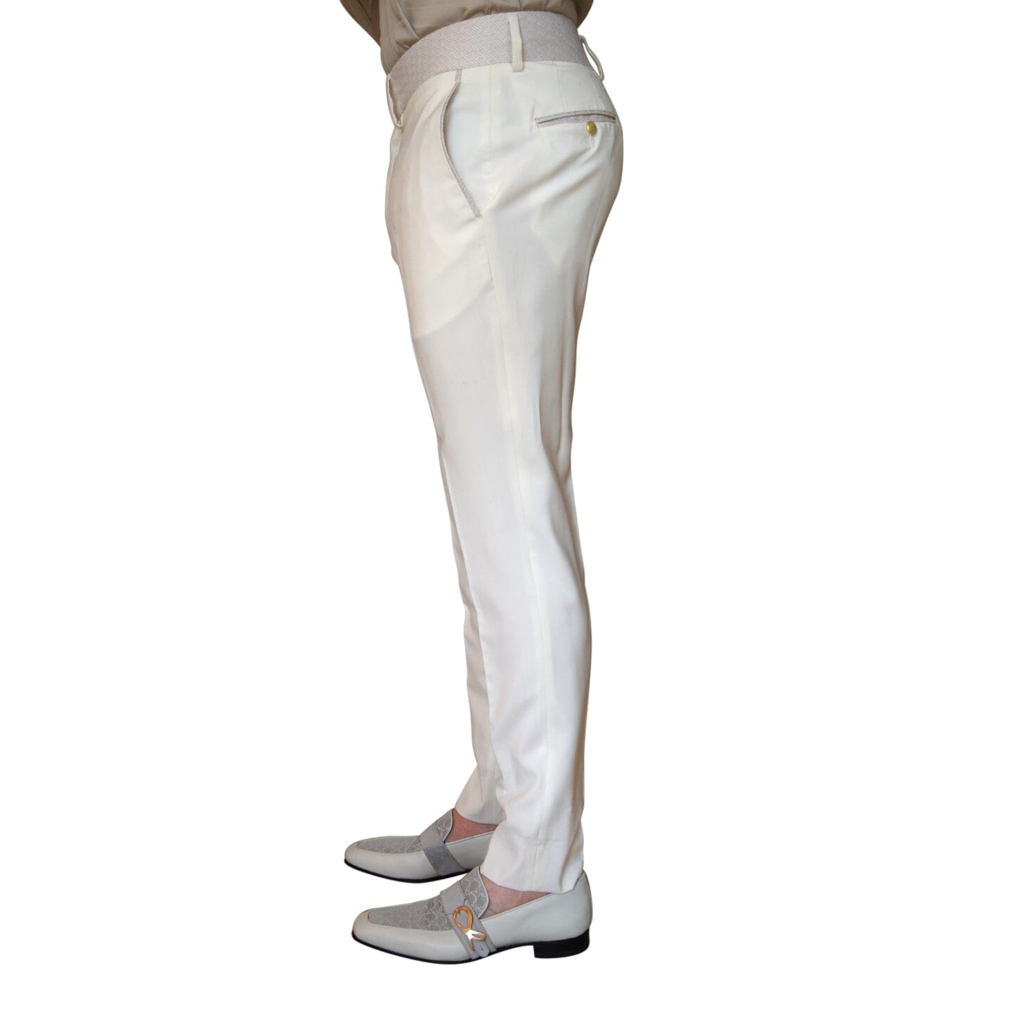 Ivory Latte Herringbone Hampton Trousers-3
