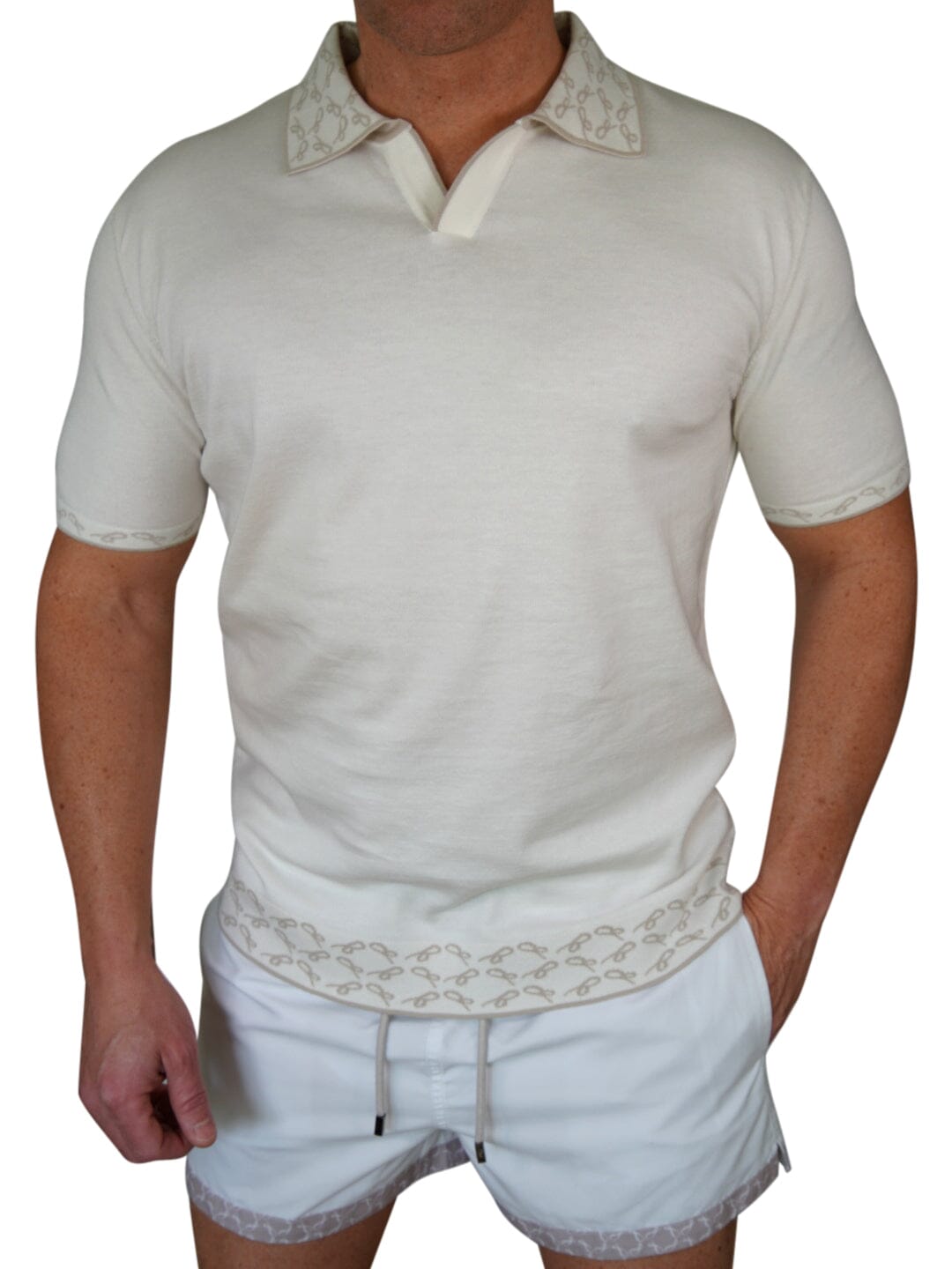 Avorio Signature Logo Knit Contrast V Neck Polo-3