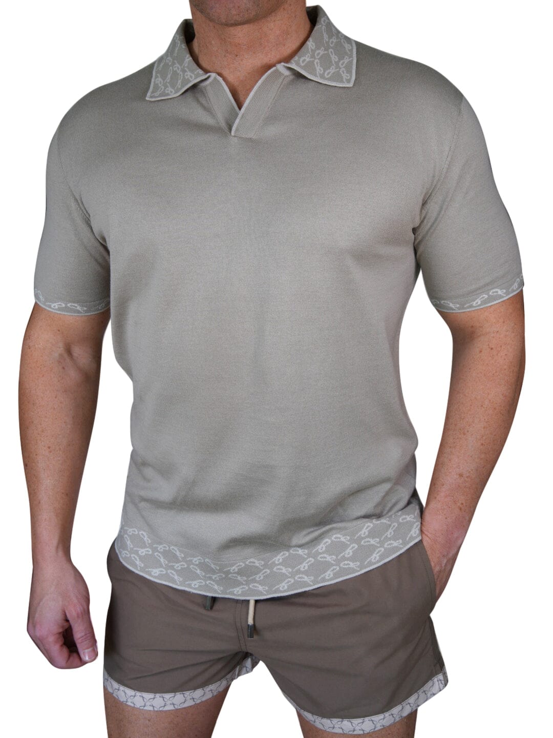 Tortora Signature Logo Knit Contrast V Neck Polo-3
