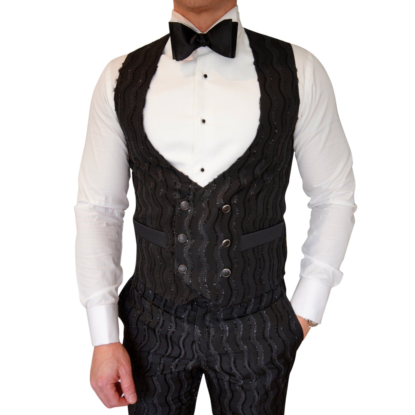 Rippled Inox Double Breasted Waistcoat