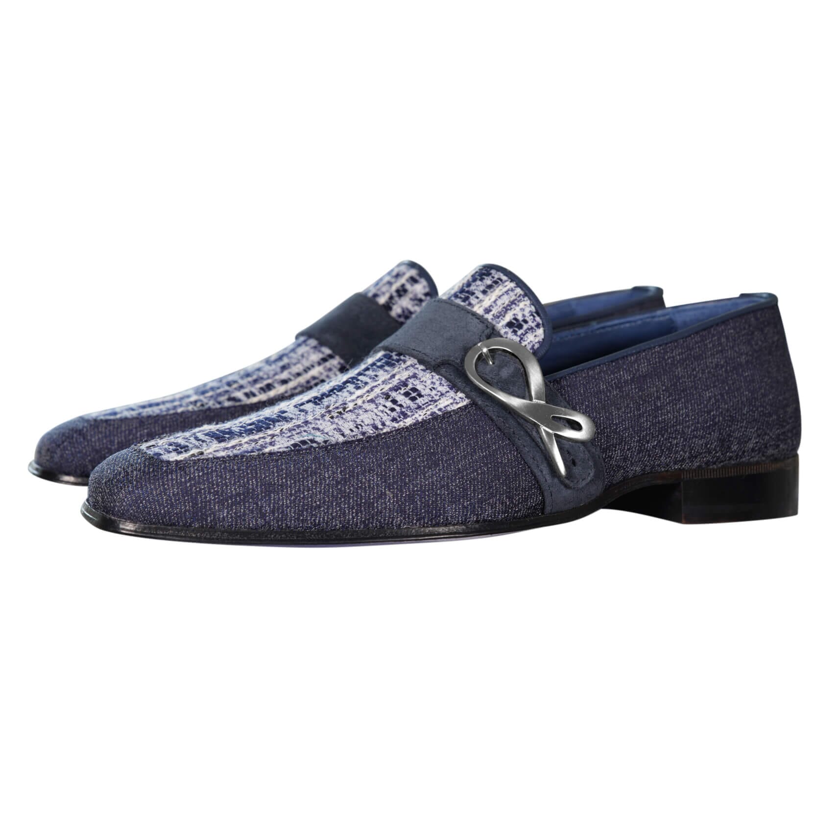Vintage Denim Tweed Silver Monk Loafer-3