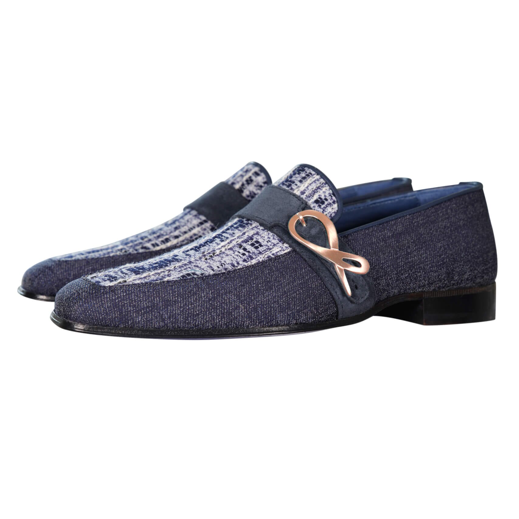 Vintage Denim Tweed Rose Gold Monk Loafer-3