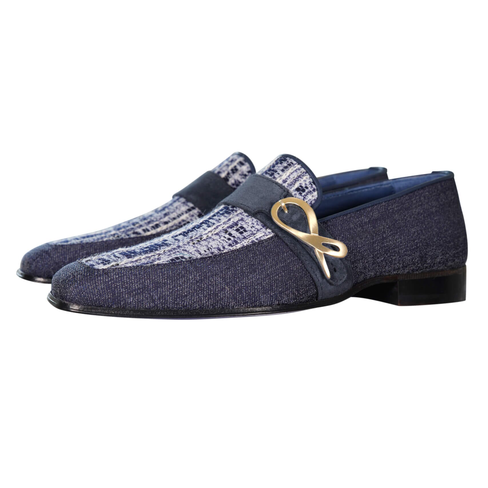 Vintage Denim Tweed Yellow Gold Monk Loafer-3
