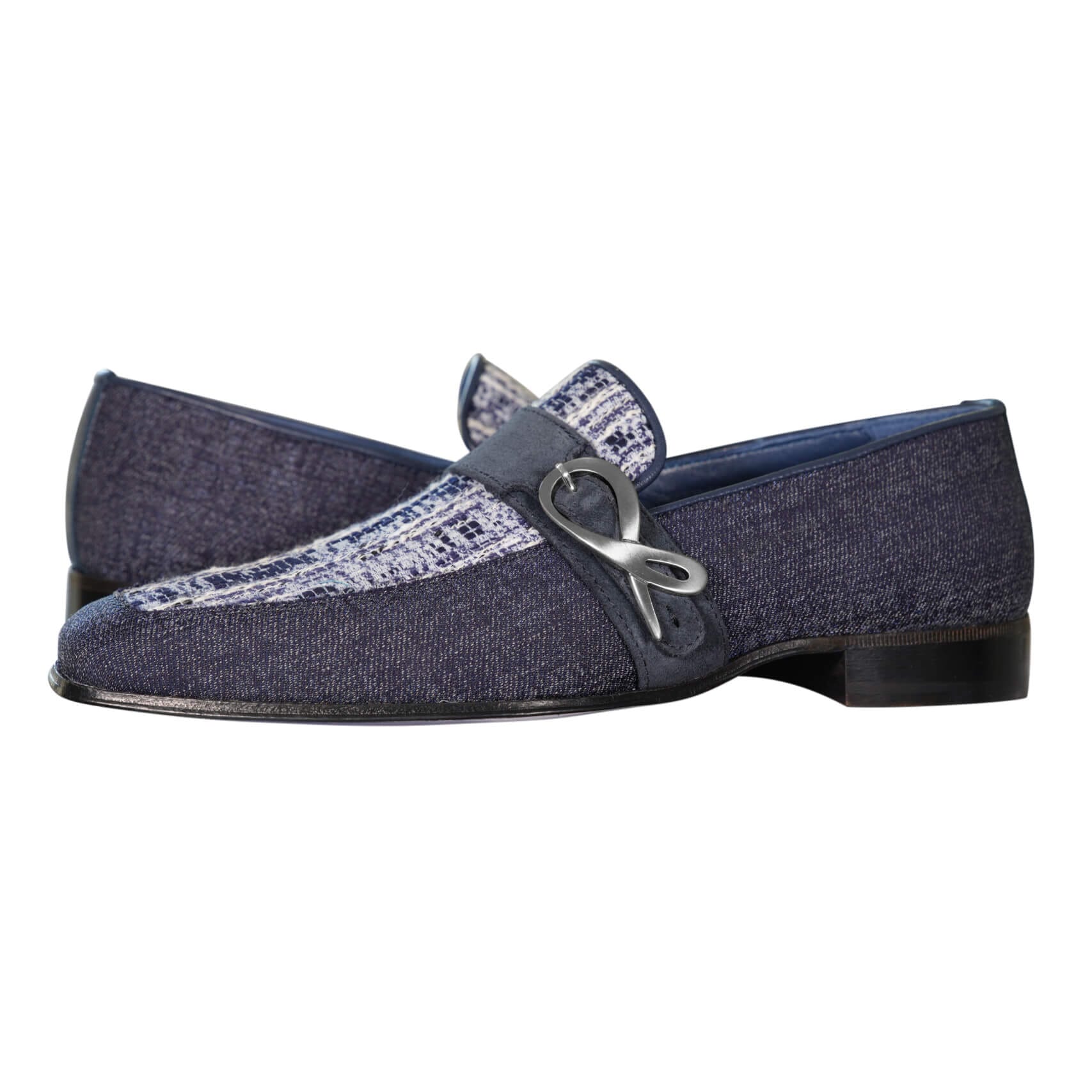 Vintage Denim Tweed Silver Monk Loafer-4