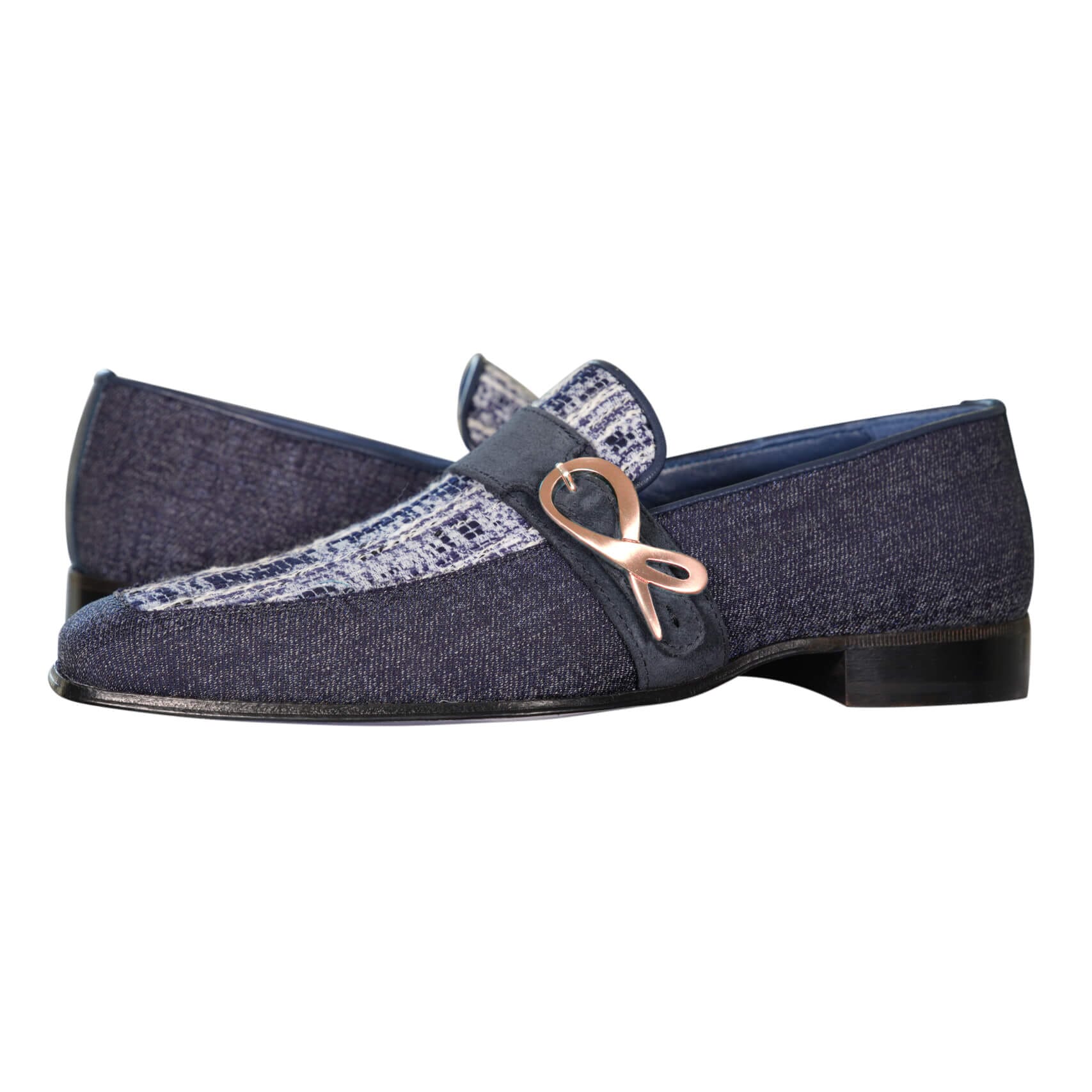 Vintage Denim Tweed Rose Gold Monk Loafer-4