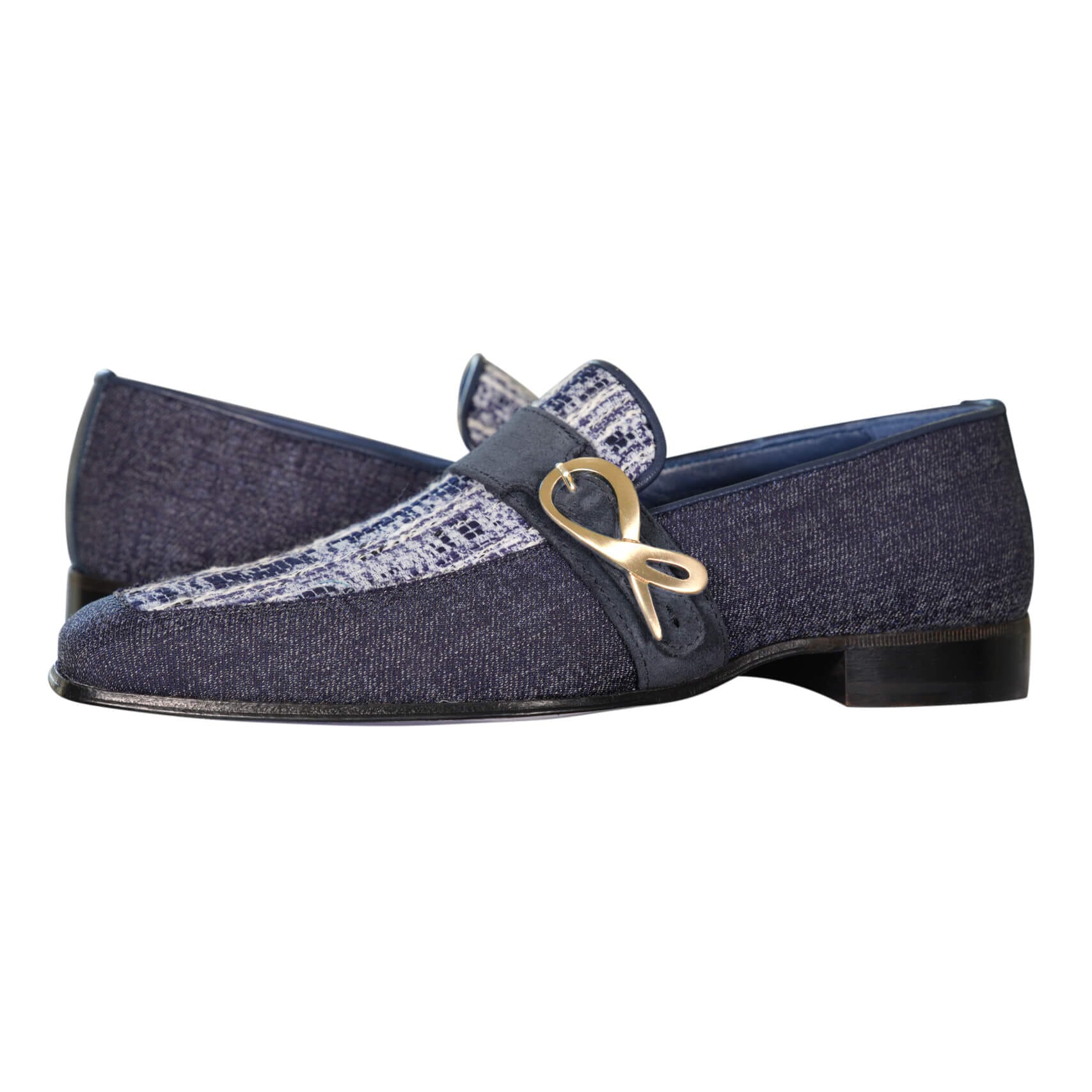 Vintage Denim Tweed Yellow Gold Monk Loafer-4