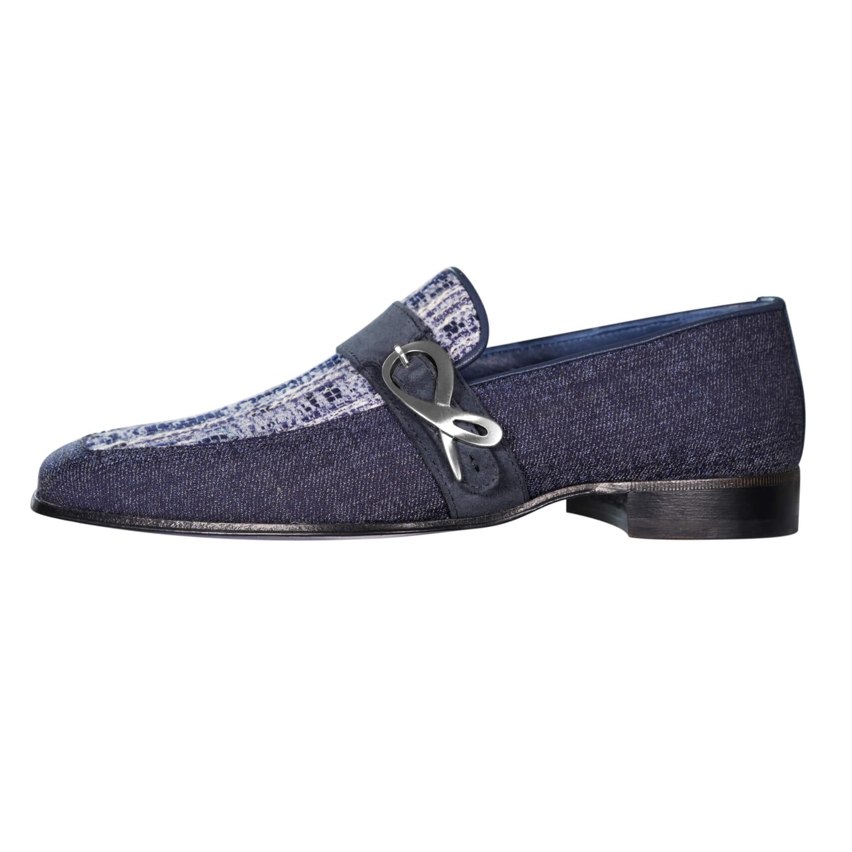 Vintage Denim Tweed Silver Monk Loafer-5