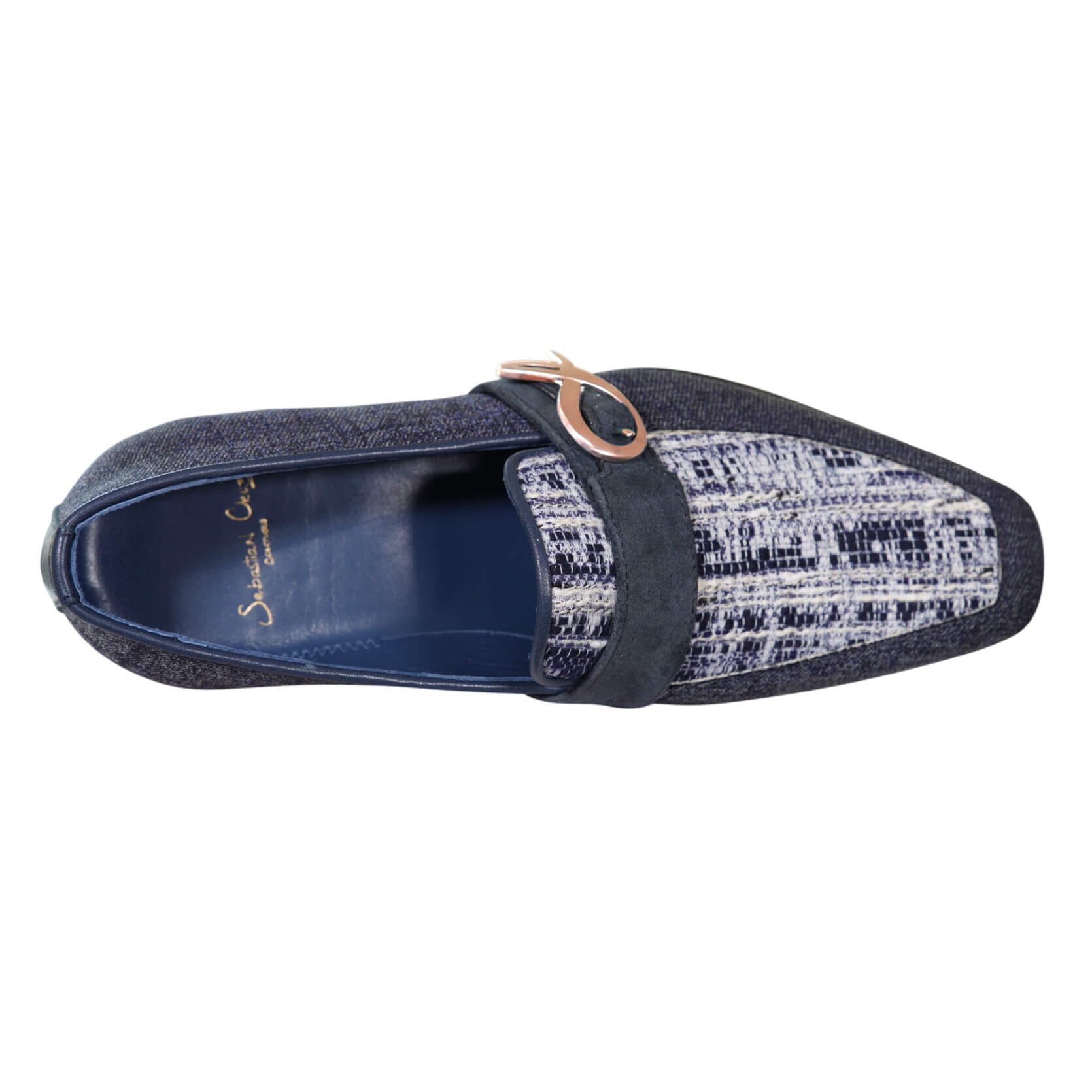 Vintage Denim Tweed Rose Gold Monk Loafer-7