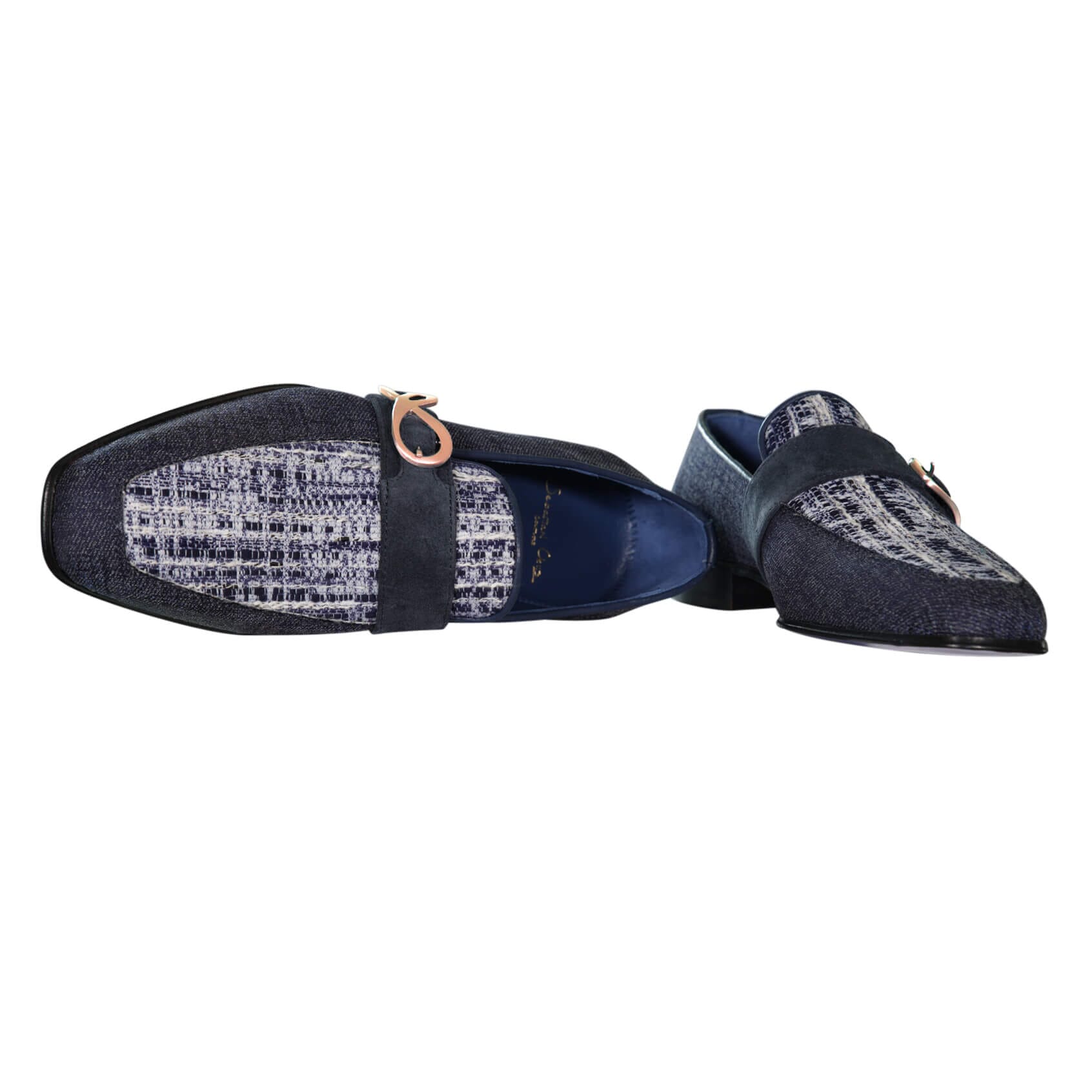 Vintage Denim Tweed Rose Gold Monk Loafer-9