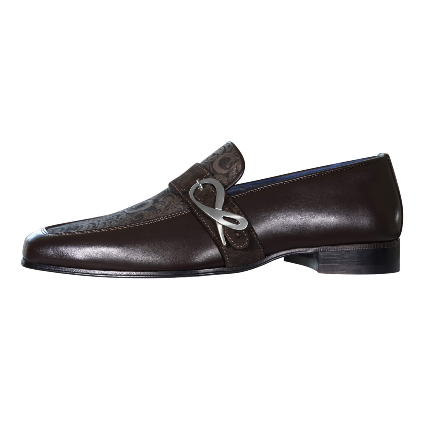 Chocolate Damascata Monk Loafers With Silver Buckle-5